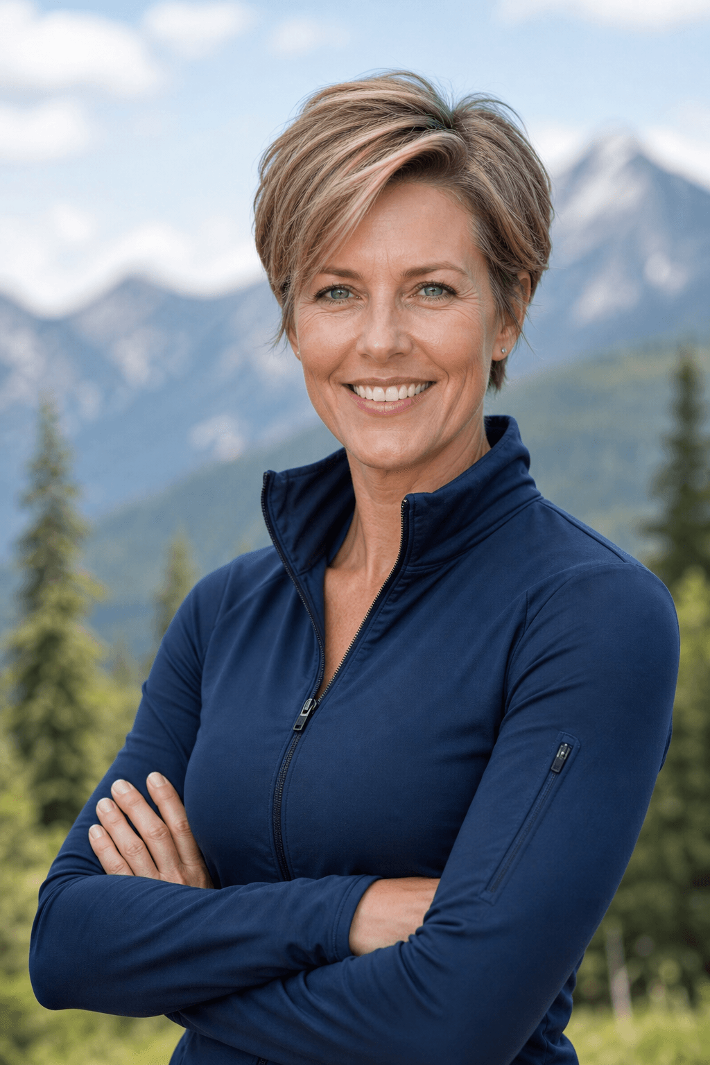 Active woman in her early 40s outdoors after hip replacement recovery