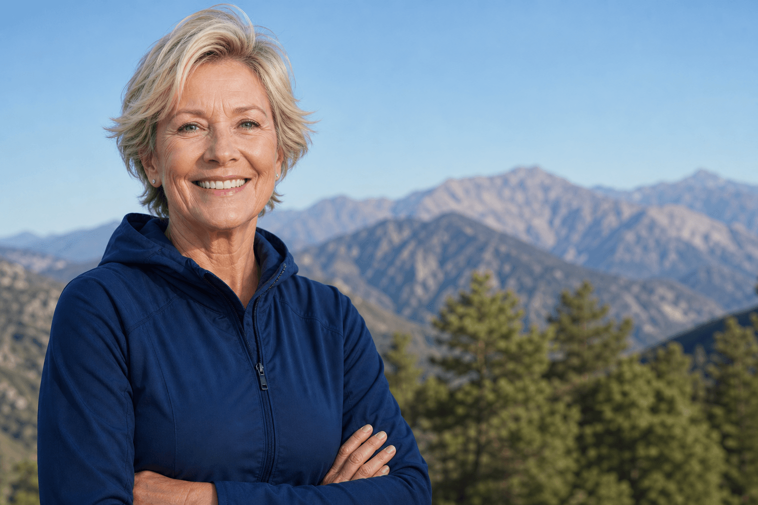 Smiling senior woman outdoors after hip replacement recovery